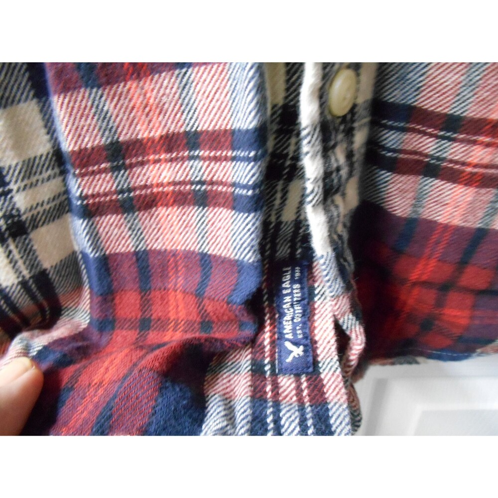 American Eagle Shirt Womens Small Red Blue Heavy Flannel Pockets Outdoors Comfy - Picture 4 of 11